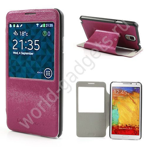 Горизонтальный чехол с окном для Samsung Galaxy Note 3 / N9000 (малиновый)