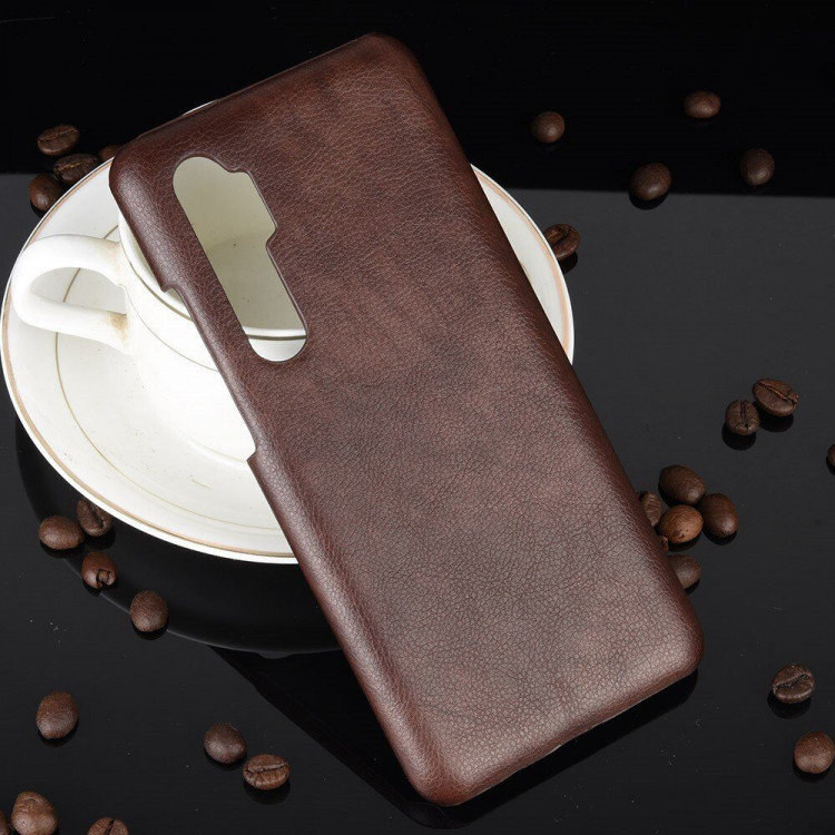 Кожаная накладка-чехол для Xiaomi Mi Note 10 Lite (коричневый)