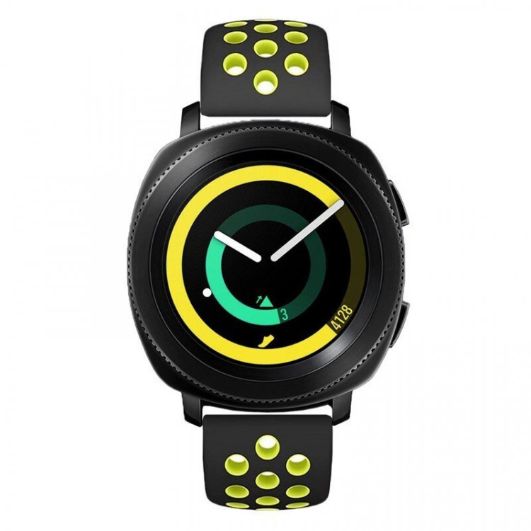 Двухцветный силиконовый ремешок для Samsung Gear Sport / Gear S2 Classic / Galaxy Watch 42мм / Watch Active / Watch 3 (41мм) / Watch4 (черный+зеленый)