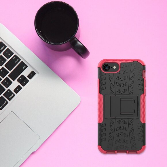 Чехол Hybrid Armor для iPhone 8 / iPhone 7 / iPhone SE (2020) / iPhone SE (2022) (черный + розовый)