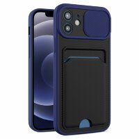 Чехол с отделением для карт и защитой камеры для iPhone 12 (темно-синий)