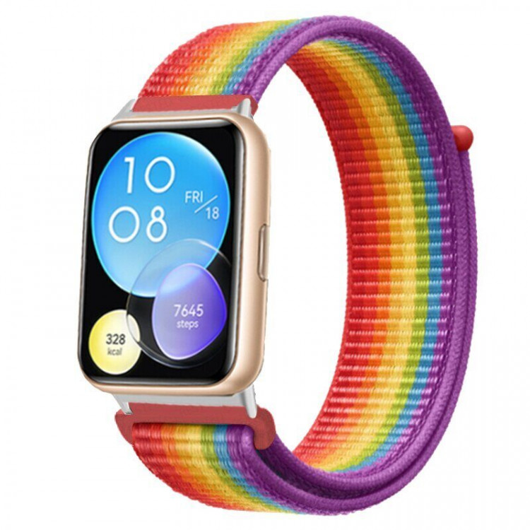 Нейлоновый ремешок для Huawei Watch Fit 2 (красный + радужный)