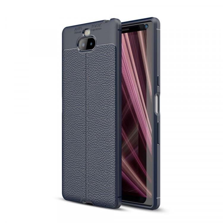 Чехол-накладка Litchi Grain для Sony Xperia 10 Plus (темно-синий)