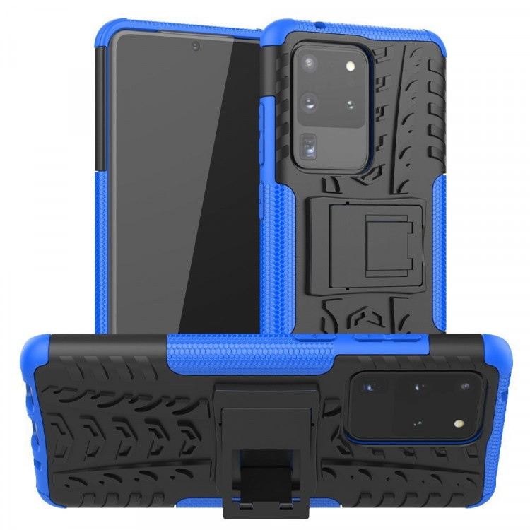 Чехол Hybrid Armor для Samsung Galaxy S20 Ultra (черный + голубой)