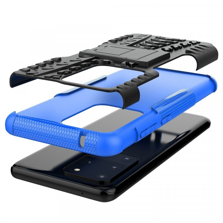 Чехол Hybrid Armor для Samsung Galaxy S20 Ultra (черный + голубой)