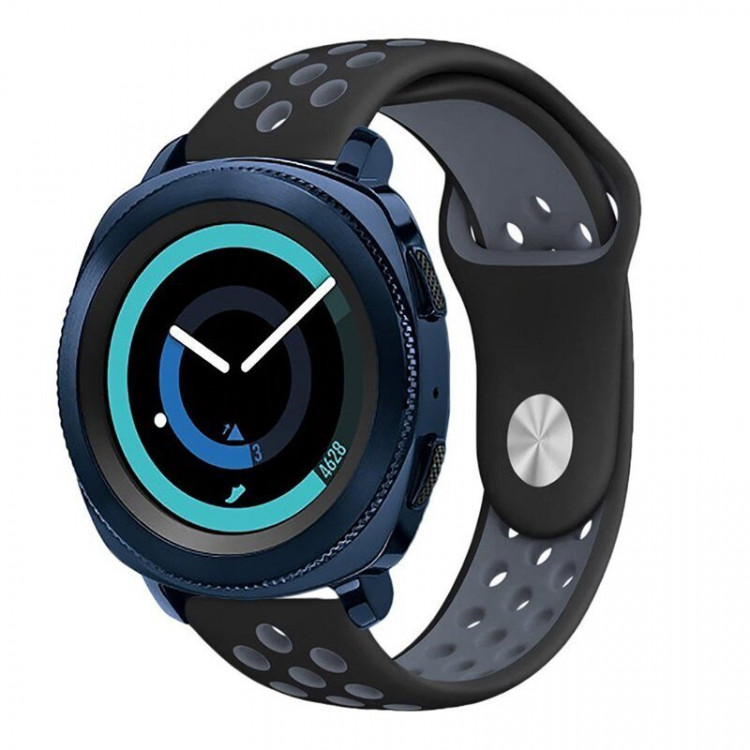 Двухцветный силиконовый ремешок для Samsung Gear Sport / Gear S2 Classic / Galaxy Watch 42мм / Watch Active / Watch 3 (41мм) / Watch4 (черный+серый)