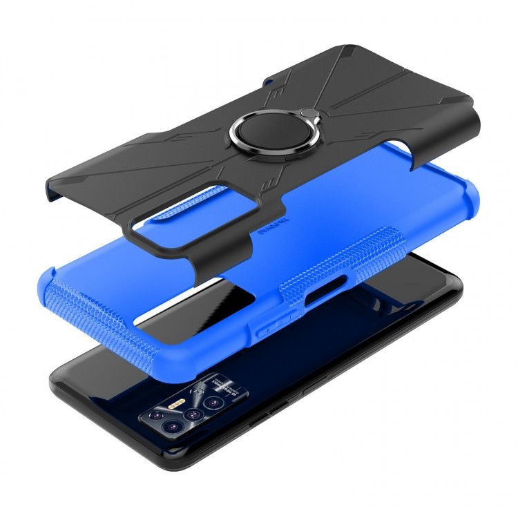 Чехол Armor Shockproof Ring Holder для Tecno Pova 2 (черный + голубой)