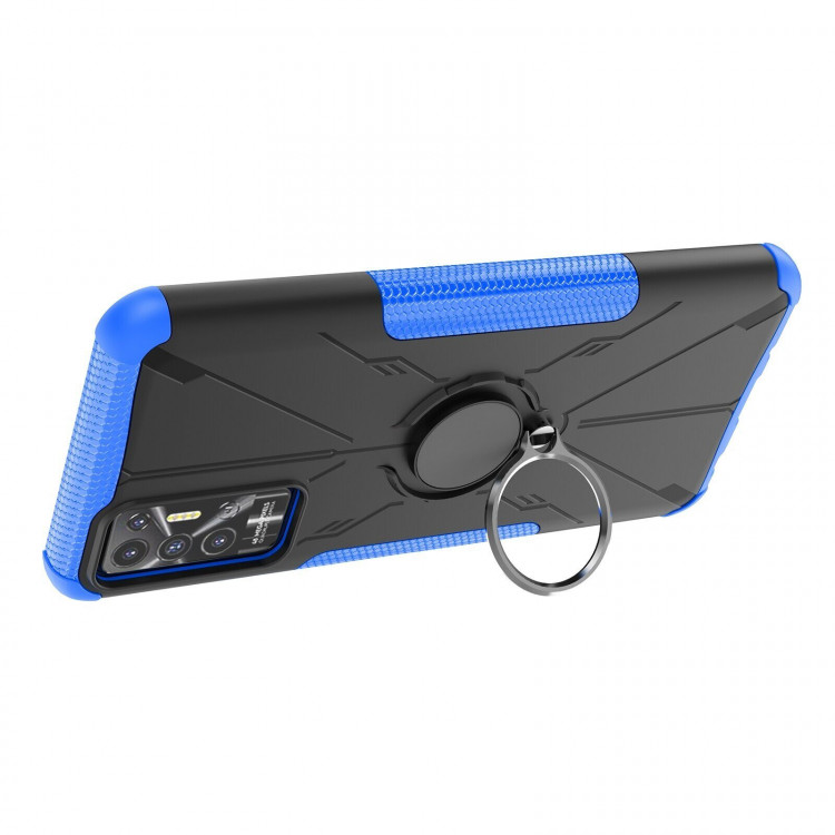Чехол Armor Shockproof Ring Holder для Tecno Pova 2 (черный + голубой)