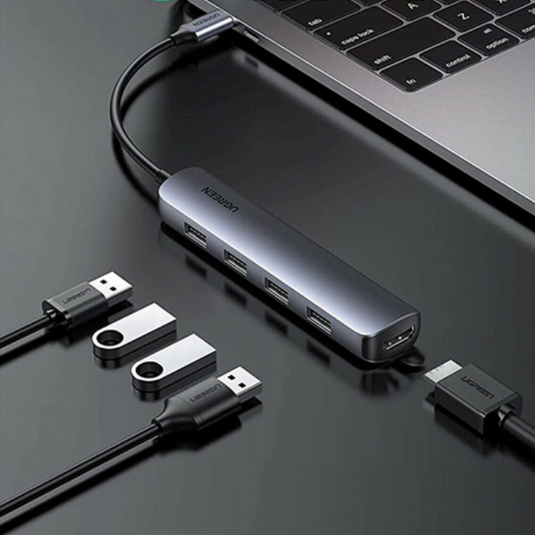UGREEN. USB-концентратор (хаб) 5 в 1 Type C, 4 x USB 3.0, HDMI (CM41 HDMI Model 20197)