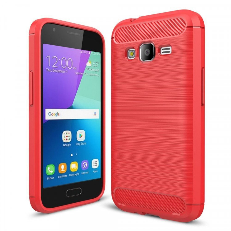 Чехол-накладка Carbon Fibre для Samsung Galaxy J1 mini Prime (красный)