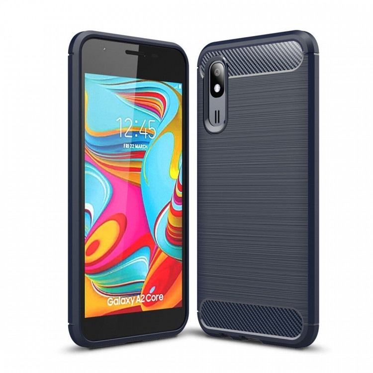 Чехол-накладка Carbon Fibre для Samsung Galaxy A2 Core (темно-синий)