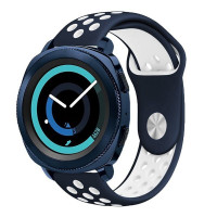 Двухцветный силиконовый ремешок для Samsung Gear Sport / Gear S2 Classic / Galaxy Watch 42мм / Watch Active / Watch 3 (41мм) / Watch4 (синий+белый)