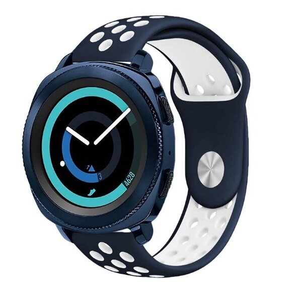 Двухцветный силиконовый ремешок для Samsung Gear Sport / Gear S2 Classic / Galaxy Watch 42мм / Watch Active / Watch 3 (41мм) / Watch4 (синий+белый) Двухцветный силиконовый ремешок для Samsung Gear Sport / Gear S2 Classic / Galaxy Watch 42мм / Watch Active / Watch 3 (41мм) / Watch4 (синий+белый)