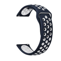 Двухцветный силиконовый ремешок для Samsung Gear Sport / Gear S2 Classic / Galaxy Watch 42мм / Watch Active / Watch 3 (41мм) / Watch4 (синий+белый)
