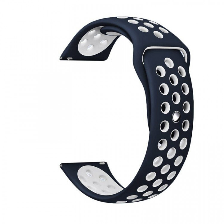 Двухцветный силиконовый ремешок для Samsung Gear Sport / Gear S2 Classic / Galaxy Watch 42мм / Watch Active / Watch 3 (41мм) / Watch4 (синий+белый)