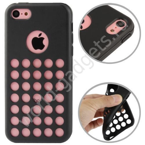 Чехол TPU + пластик с кружками для iPhone 5C (черный)