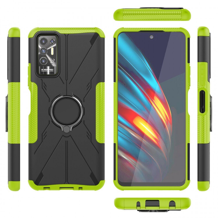 Чехол Armor Shockproof Ring Holder для Tecno Pova 2 (черный + зеленый)