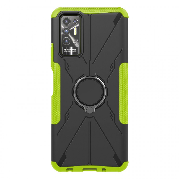 Чехол Armor Shockproof Ring Holder для Tecno Pova 2 (черный + зеленый)