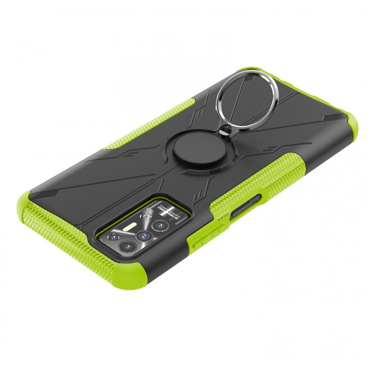 Чехол Armor Shockproof Ring Holder для Tecno Pova 2 (черный + зеленый)