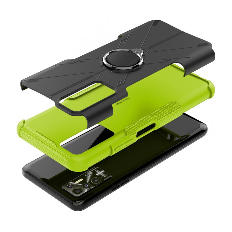 Чехол Armor Shockproof Ring Holder для Tecno Pova 2 (черный + зеленый)