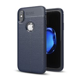 Чехол-накладка Litchi Grain для iPhone X / ХS (темно-синий)