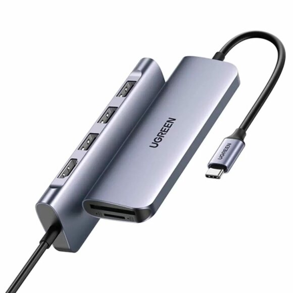 UGREEN. USB-концентратор (хаб) 6 в 1 Type C, 3 x USB 3.0, HDMI, SD, TF (HDMI No PD Model 70410)
