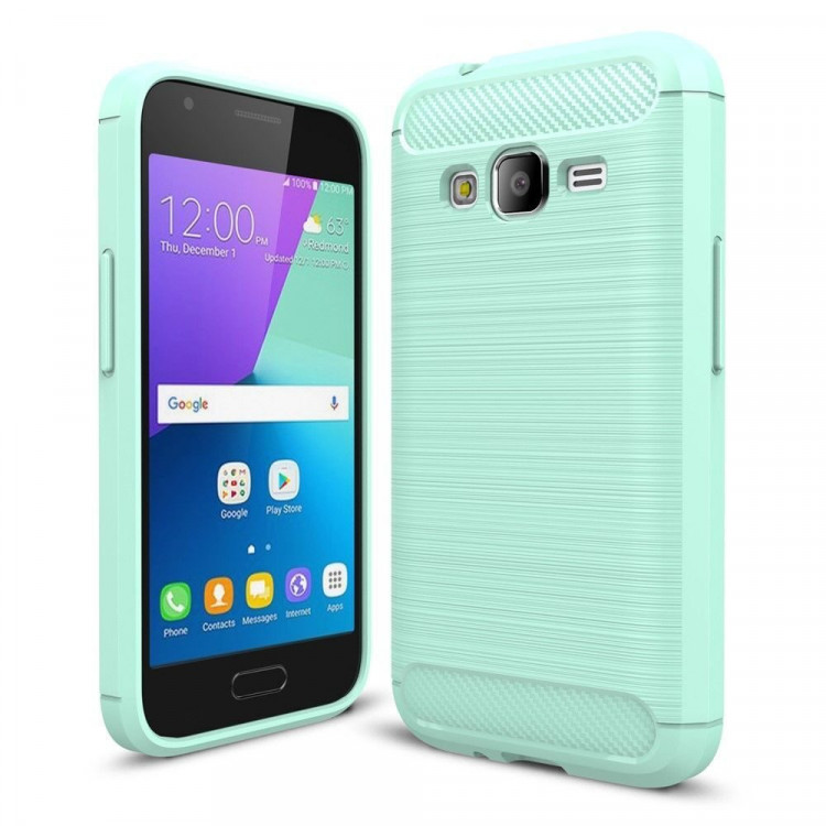 Чехол-накладка Carbon Fibre для Samsung Galaxy J1 mini Prime (сине-зеленый)