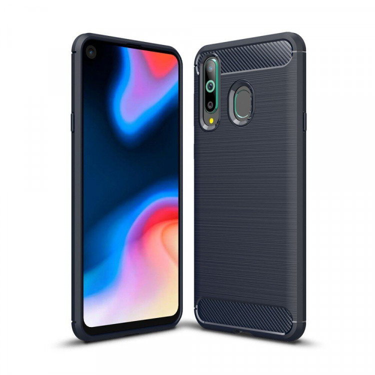 Чехол-накладка Carbon Fibre для Samsung Galaxy A8s (темно-синий)