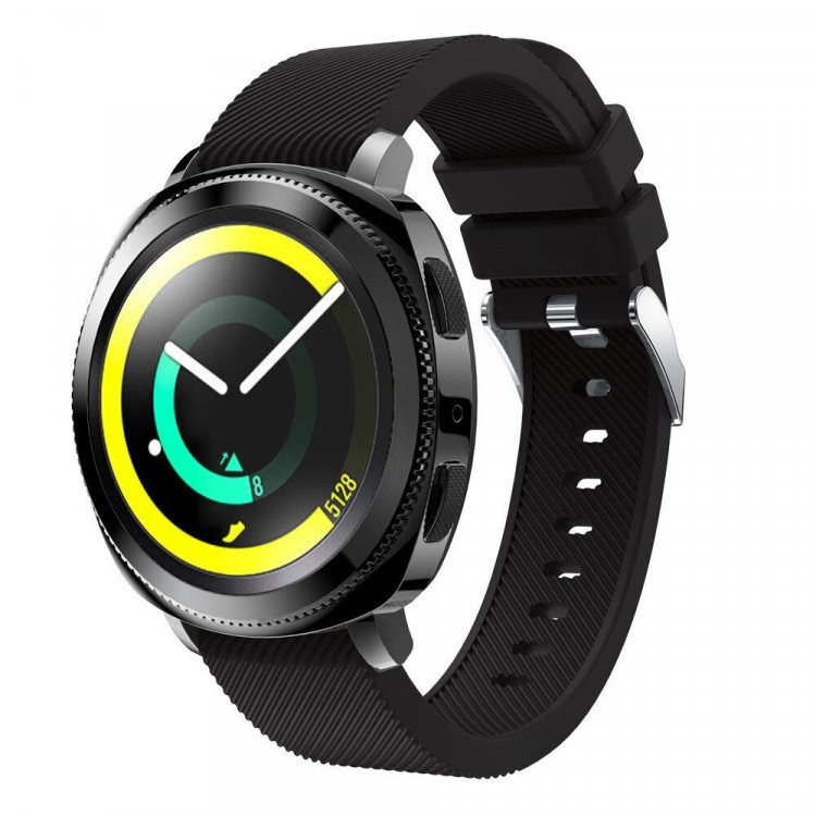 Силиконовый ремешок для Samsung Gear Sport / Gear S2 Classic / Galaxy Watch 42мм / Watch Active / Watch 3 (41мм) / Watch4 (черный)