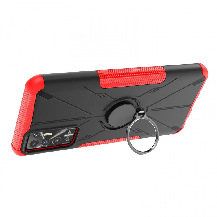 Чехол Armor Shockproof Ring Holder для Tecno Pova 2 (черный + красный)