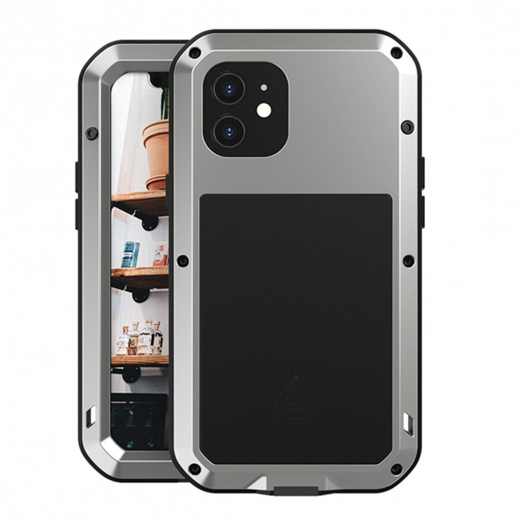 Гибридный чехол LOVE MEI для iPhone 12 (серебряный)