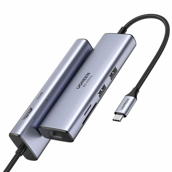UGREEN. USB-концентратор (хаб) 7 в 1 Type C, 2 x USB 3.0, HDMI, RJ45, PD, SD, TF (HDMI+RJ45 Model)