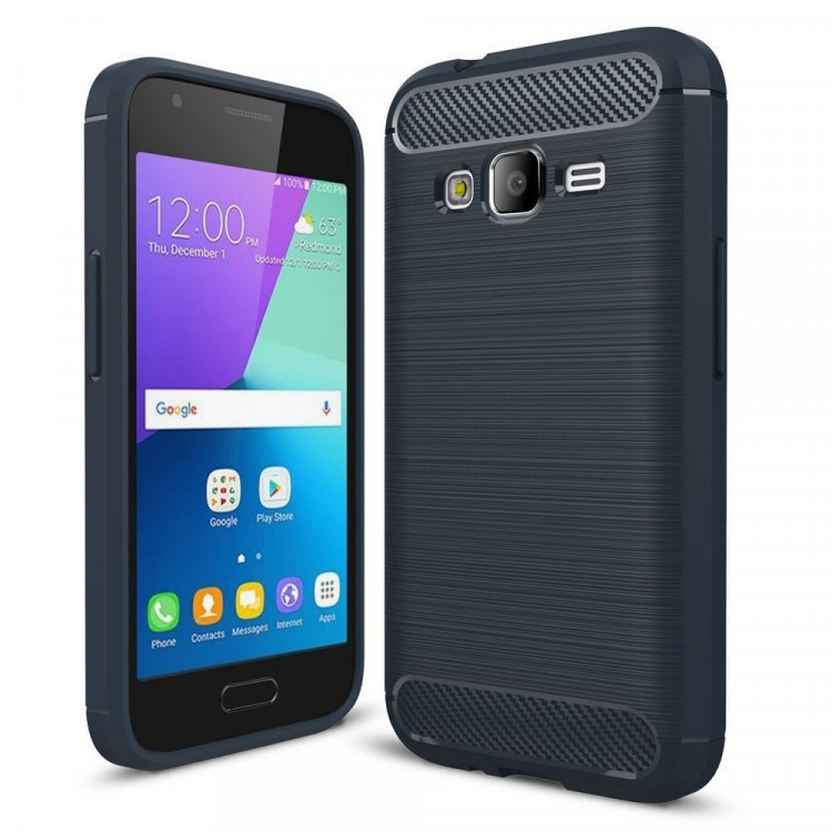 Чехол-накладка Carbon Fibre для Samsung Galaxy J1 mini Prime (темно-синий)