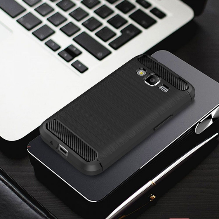 Чехол-накладка Carbon Fibre для Samsung Galaxy J1 mini Prime (темно-синий)