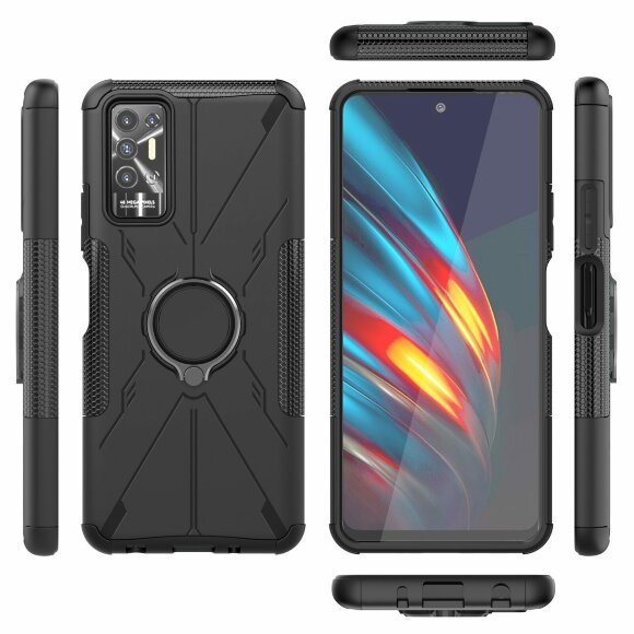 Чехол Armor Shockproof Ring Holder для Tecno Pova 2 (черный) Чехол Armor Shockproof Ring Holder для Tecno Pova 2 (черный)