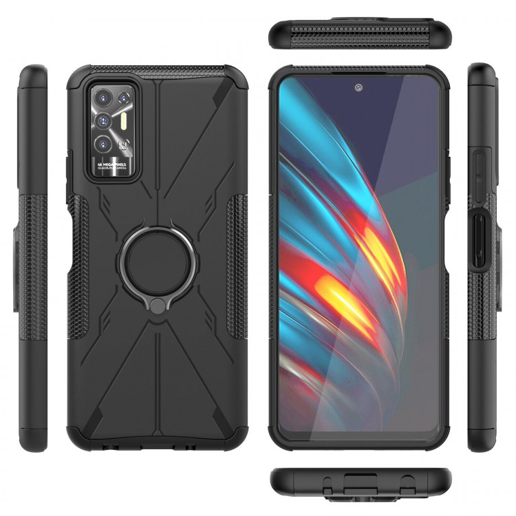 Чехол Armor Shockproof Ring Holder для Tecno Pova 2 (черный)
