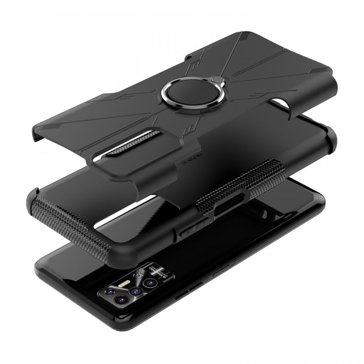 Чехол Armor Shockproof Ring Holder для Tecno Pova 2 (черный)