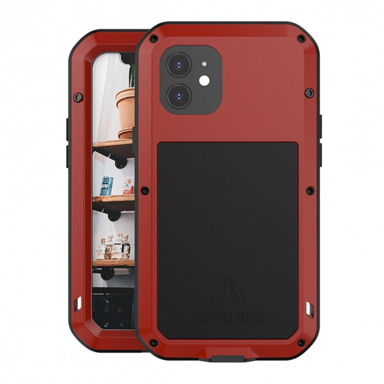 Гибридный чехол LOVE MEI для iPhone 12 (красный)