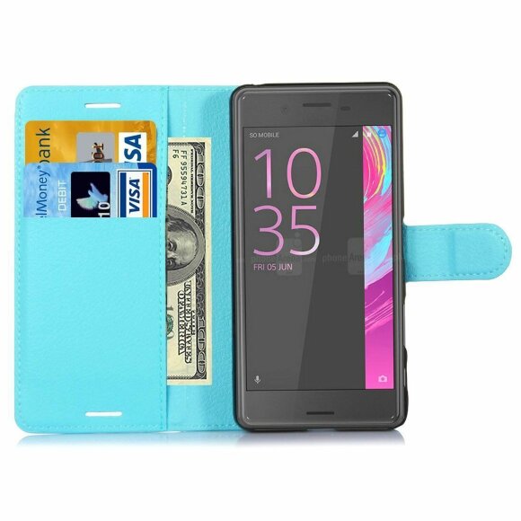 Чехол с визитницей для Sony Xperia X Performance (голубой) Чехол с визитницей для Sony Xperia X Performance (голубой)