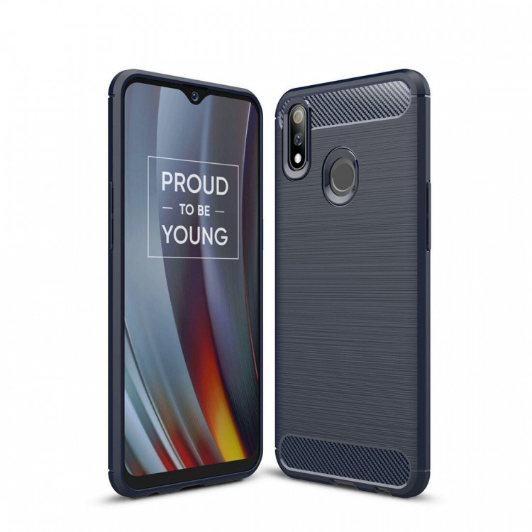 Чехол-накладка Carbon Fibre для OPPO Realme 3 Pro (темно-синий)