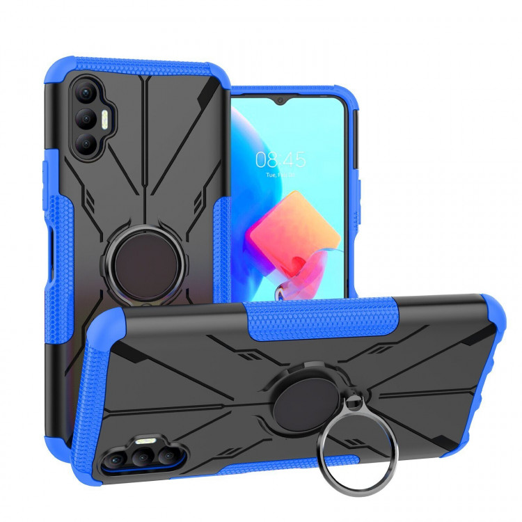 Чехол Armor Shockproof Ring Holder для Tecno Spark 8P (черный + голубой)