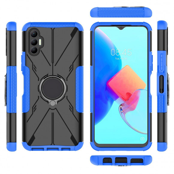 Чехол Armor Shockproof Ring Holder для Tecno Spark 8P (черный + голубой) Чехол Armor Shockproof Ring Holder для Tecno Spark 8P (черный + голубой)