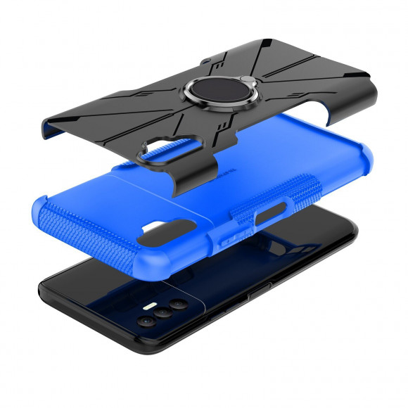 Чехол Armor Shockproof Ring Holder для Tecno Spark 8P (черный + голубой) Чехол Armor Shockproof Ring Holder для Tecno Spark 8P (черный + голубой)