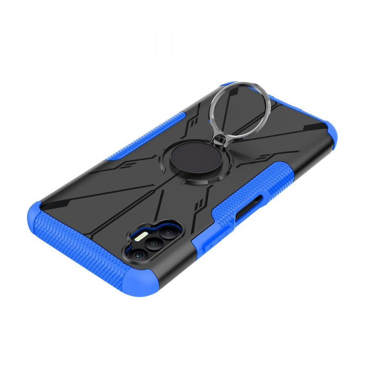 Чехол Armor Shockproof Ring Holder для Tecno Spark 8P (черный + голубой)