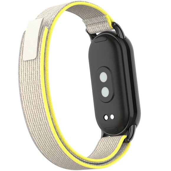 Ремешок с нейлоновой петлей для Xiaomi Mi Smart Band 8, Xiaomi Mi Band 8 (бежевый с желтой и серой окантовкой) Ремешок с нейлоновой петлей для Xiaomi Mi Smart Band 8, Xiaomi Mi Band 8 (бежевый с желтой и серой окантовкой)