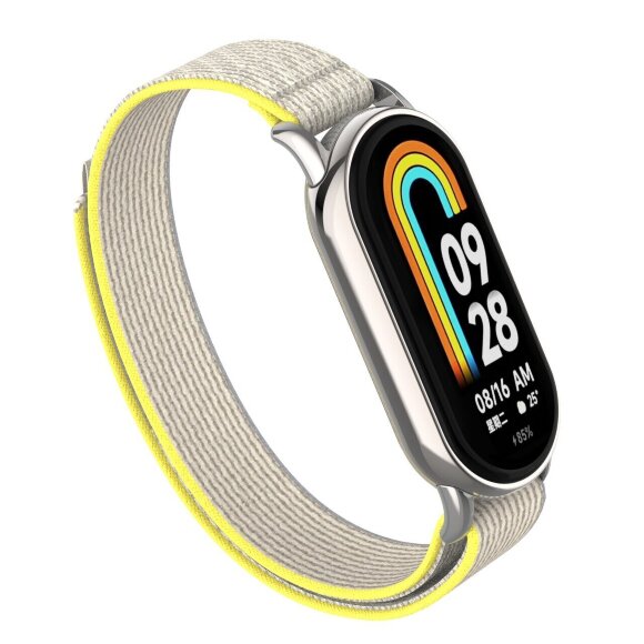 Ремешок с нейлоновой петлей для Xiaomi Mi Smart Band 8, Xiaomi Mi Band 8 (бежевый с желтой и серой окантовкой) Ремешок с нейлоновой петлей для Xiaomi Mi Smart Band 8, Xiaomi Mi Band 8 (бежевый с желтой и серой окантовкой)