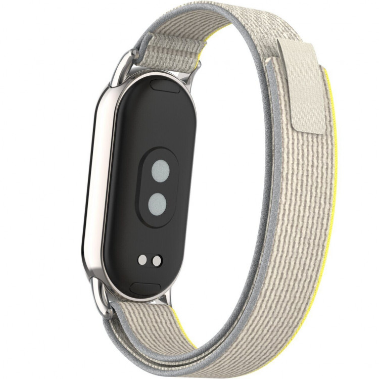 Ремешок с нейлоновой петлей для Xiaomi Mi Smart Band 8, Xiaomi Mi Band 8 (бежевый с желтой и серой окантовкой)
