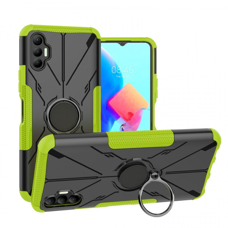 Чехол Armor Shockproof Ring Holder для Tecno Spark 8P (черный + зеленый)