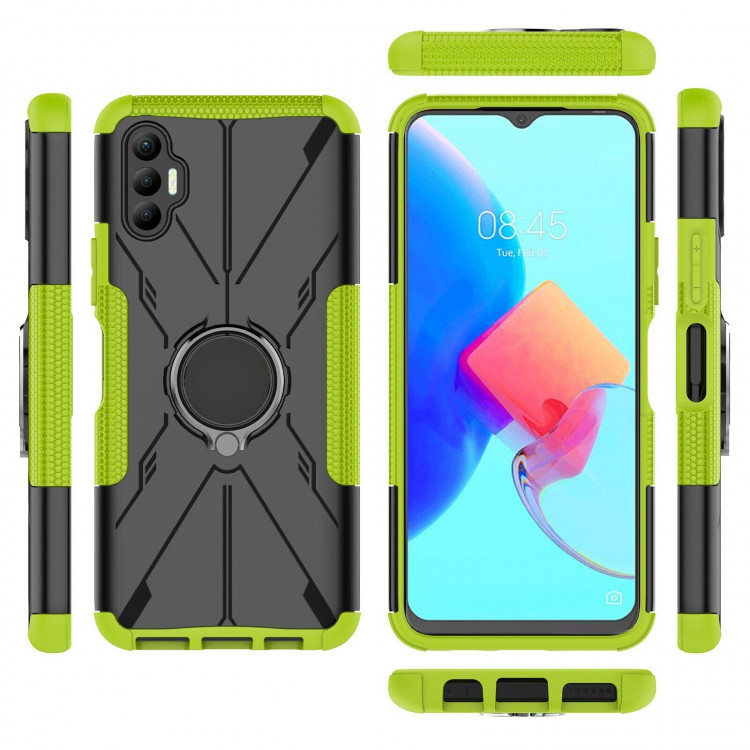 Чехол Armor Shockproof Ring Holder для Tecno Spark 8P (черный + зеленый)