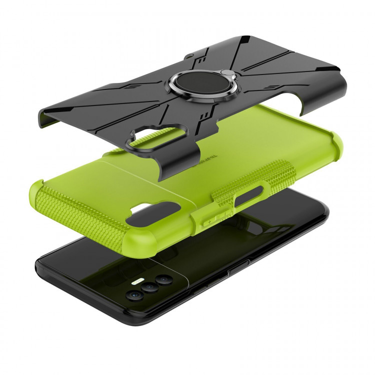 Чехол Armor Shockproof Ring Holder для Tecno Spark 8P (черный + зеленый)